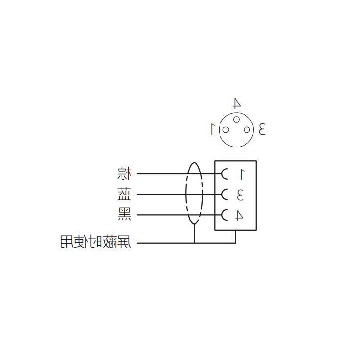  M8 3Pin, female head 90°, single-end precast cable, welding slag resistant PUR material, orange sheath, 63T021-XXX